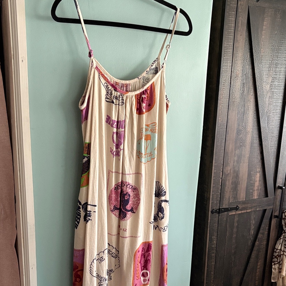 Women’s Cream Maxi Dress with Multicolor Graphic Print